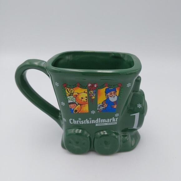 Christkindlmarket Market Green Train Mug‎ Carmel Indiana Snowflake Christmas - Picture 3 of 6